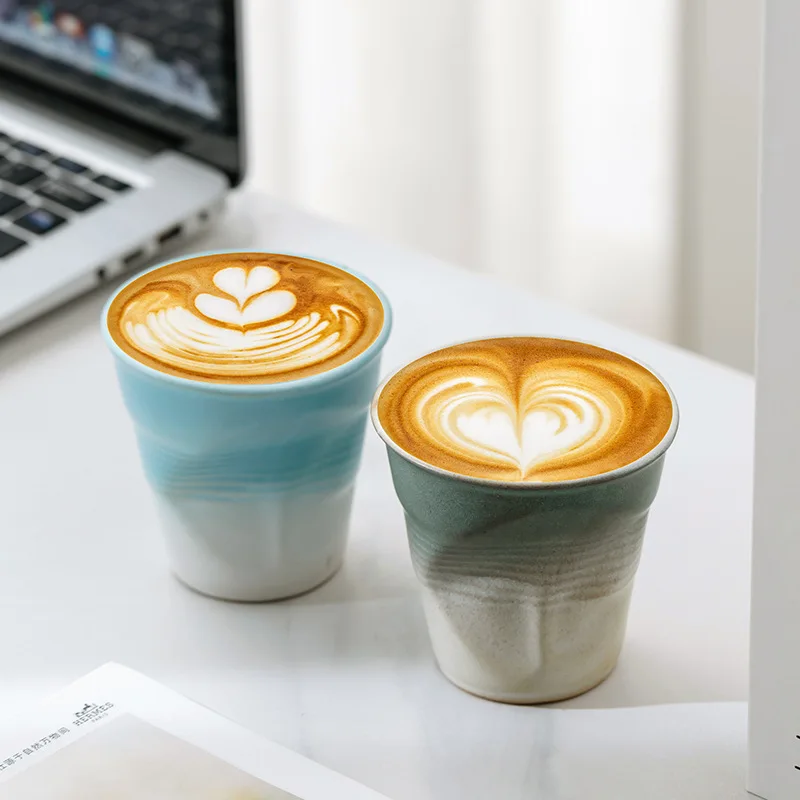 3D Paper Cup Design Reusable Pinched Mugs Creative Irregular Crumple Coffee  Mug Italian Espresso Cups Crinkled Pottery Cup