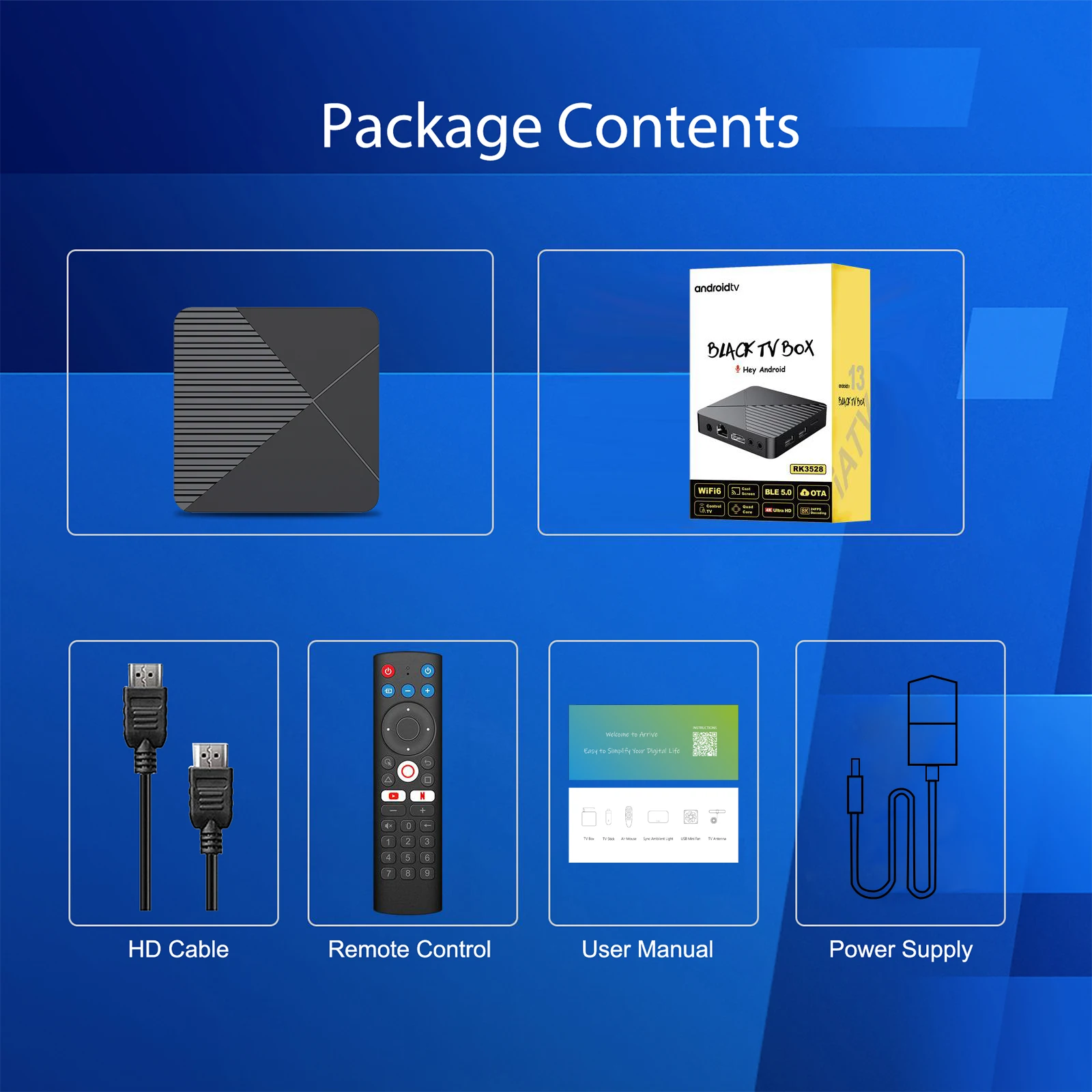 Android TV Box 4K - 4 Go RAM / 32 Go ROM - WiFi 6 Double Bande - Bluetooth - Processeur 4 Cœurs - H.265 - 4