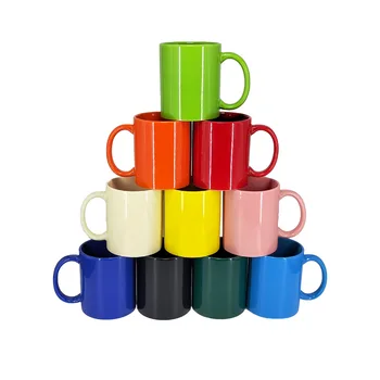 Warehouse Stock Color Blanks 11oz Ceramic Inside Colorful Coffee Mug Printed logo Personalized Advertising Gift