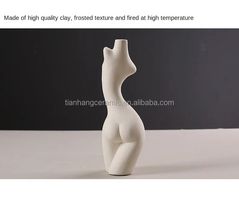 Simple Nordic Dry Ceramic Porcelain female human naked body flower vase Indoor Home Decoration Studio Decoration.jpg