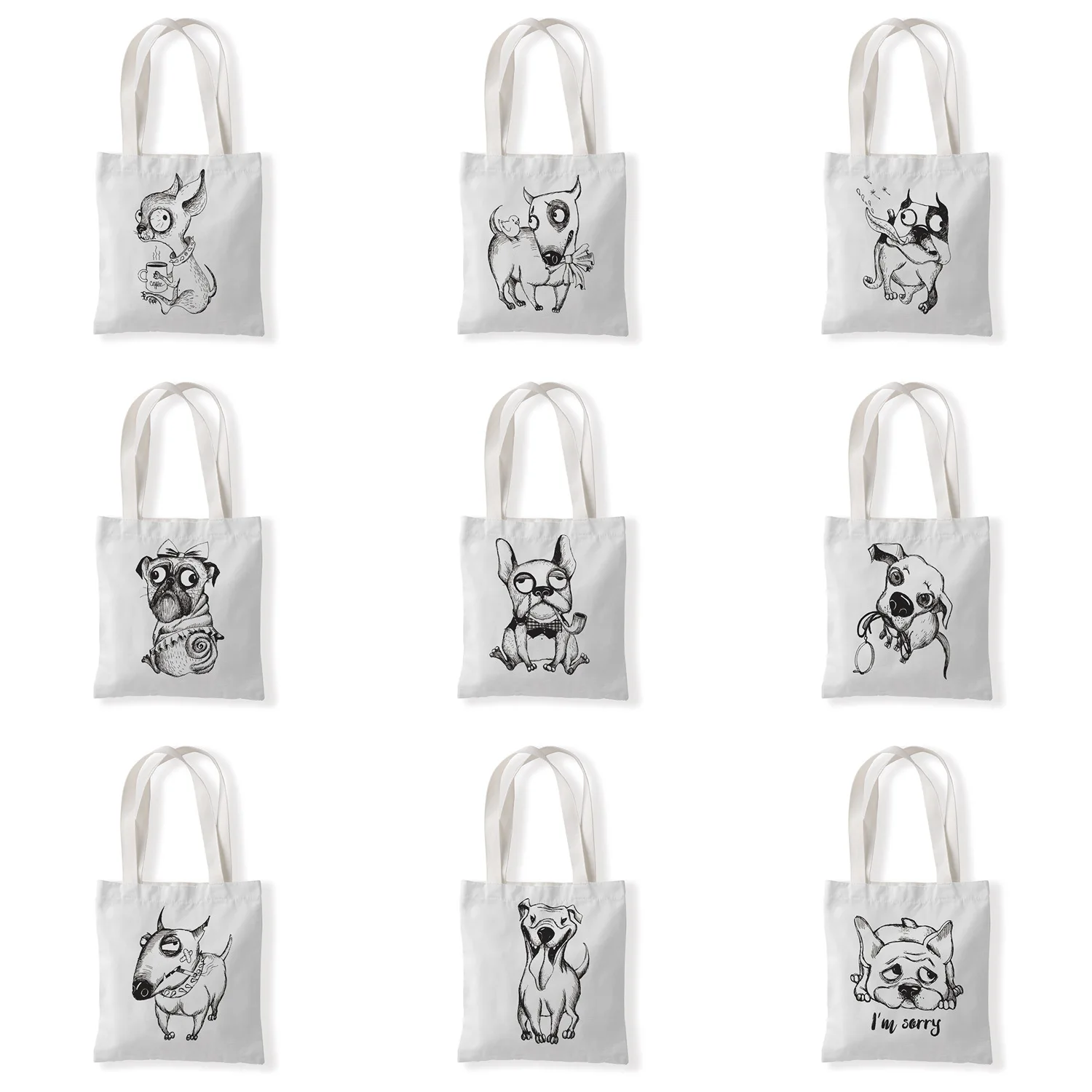 High Quality Cotton Canvas Tote Bag Rope Handle Medium Size Fashionable Letter Pattern Custom Logo Eco-Friendly Shopping Bags factory