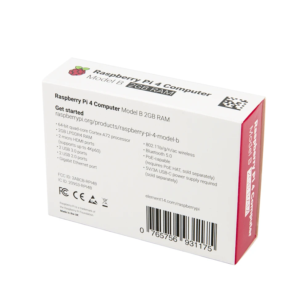 2 Гб E14 Версия Raspberry Pi 4 модели 4B BCM2711 Quad-core Cortex-A72 1,5 ГГц 2 Гб оперативной памяти с двухдиапазонный Wi-Fi