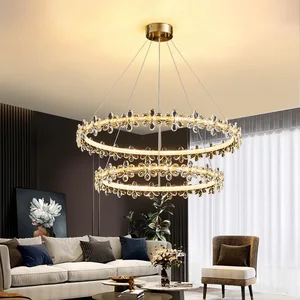 Connector Rings Pendant Light Gold Black Modern Circle Crystal Flower Chandelier Living Room