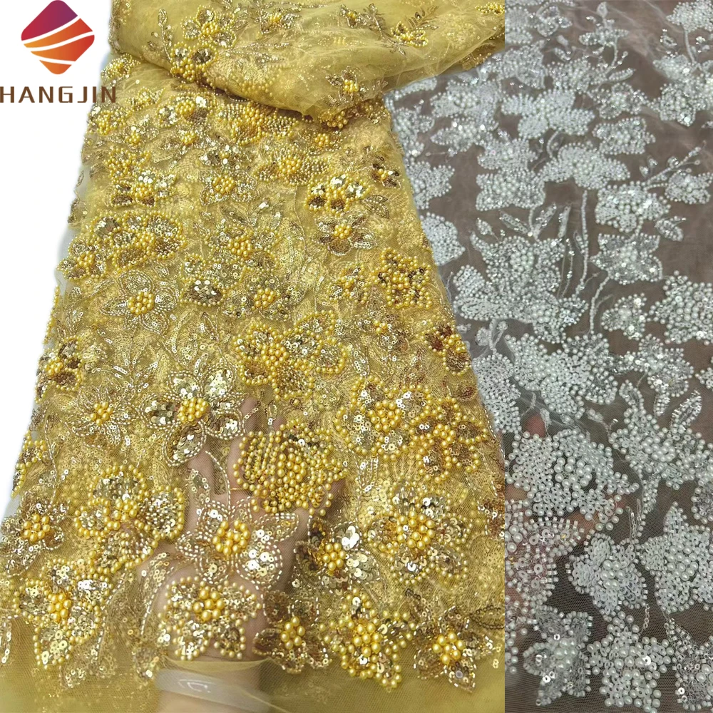Wholesale 2026 Luxury Gold Beaded Sequined Lace Fabric Factory French Net Embroidered Beads Lace Fabric for Women Wedding Dress Wholesale 2026 Luxury Gold Beaded Sequined Lace Fabric Factory French Net Embroidered Beads Lace Fabric for Women Wedding Dress