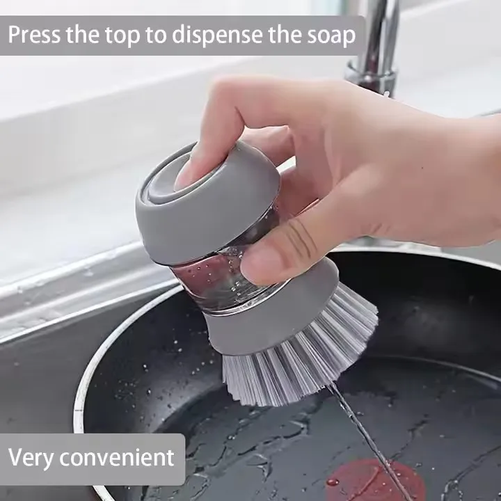 Kitchen Gadgets Dish Brush with Soap Dispenser Home Decor Products Kitchen Tank Brush Scrubber Scourer Sponge Dishes Pots Brush