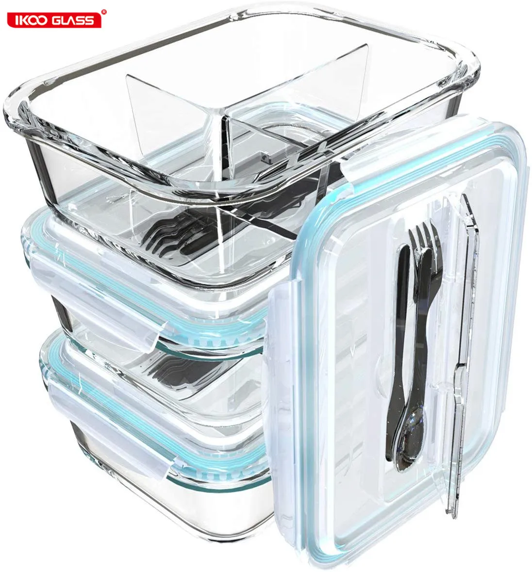 Glass Meal Prep Containers 3 Compartment Food Lunch With Lids