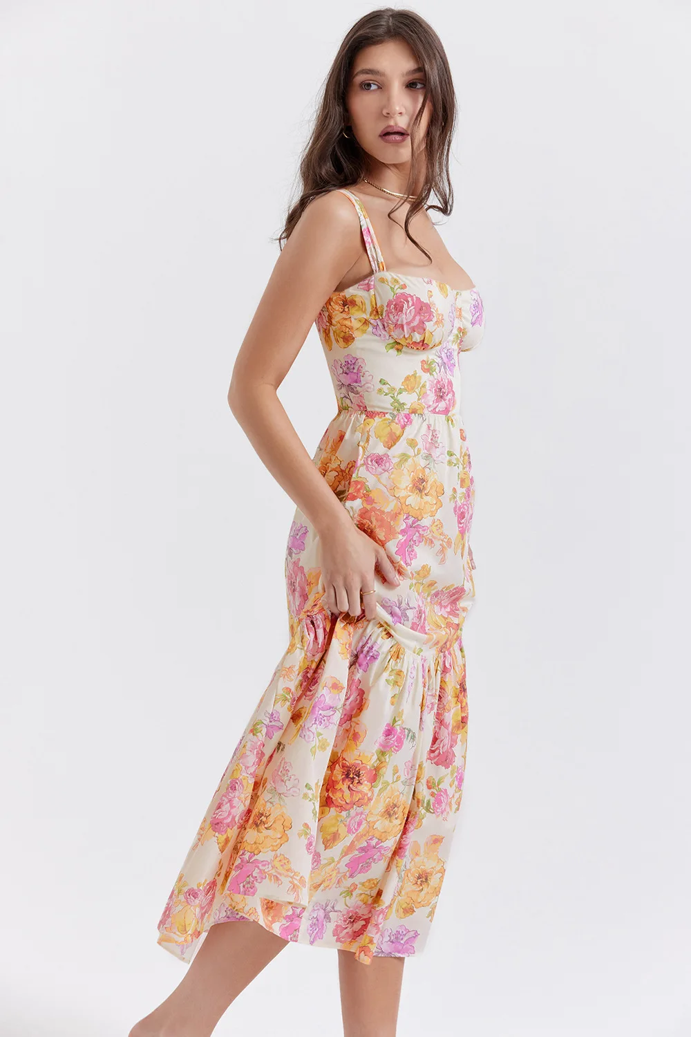 Floral Summer Corset Dress Y2k Women Spaghetti Strap Sleeveless a Line Midi  Dress Bustier Dresses Romantic Clothes Clubwear