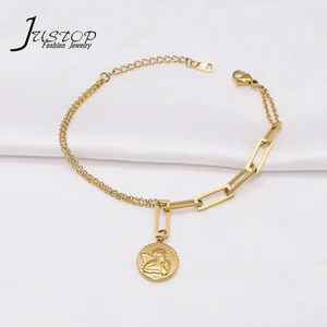 Wholesale Minimalist  Vintage Simple Ladies Jewelry Stainless Steel Gold Heart Lucky Charm Bracelet for Making