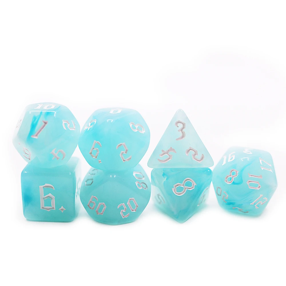 Dados acrílicos personalizados D4 D6 D8 D10 D12 D20 Poliédricos RPG gravados para DND - para venta ao por maior e xogos DND