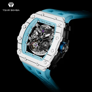 Men's Waterproof Mechanical Wrist Watches with Automatic Japanese Movement Carbon Fiber Bezel Silicone Strap Analog Dial Display