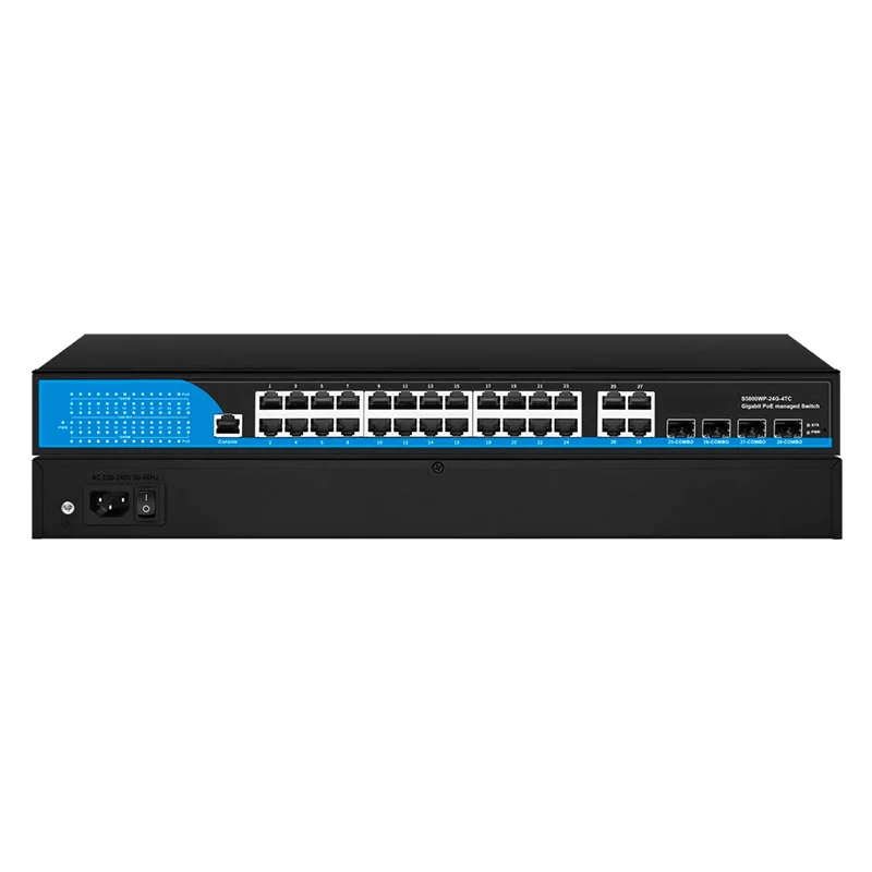 L2+ Plně Gigabitní Spravovaný Switch 24 10/100/1000Mbps PoE+ 4 RJ45 Combo 4 SFP Combo Port POE Switches