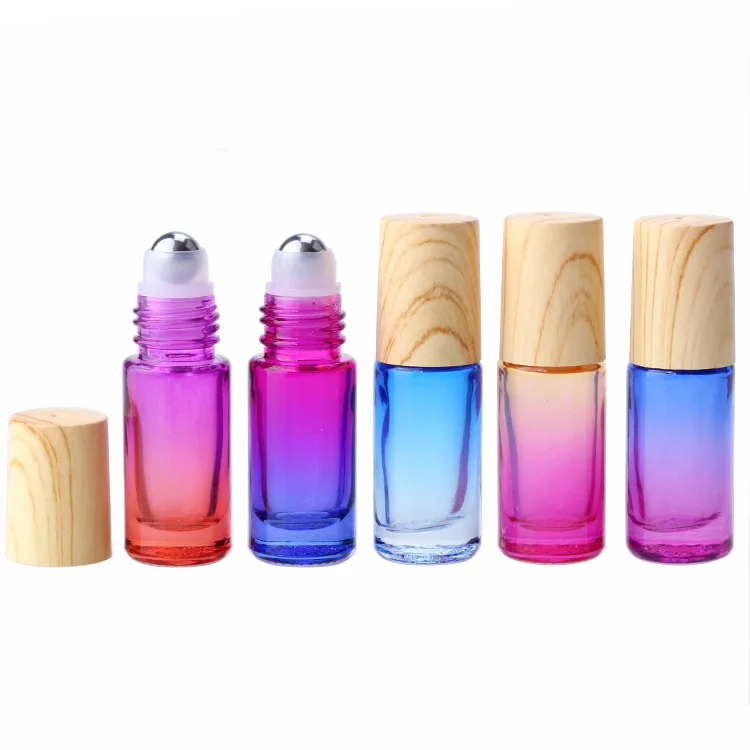 Wholesale 5 ml Roll on Gradient Color 5ml Roller Glass Bottle with Bamboo Cap