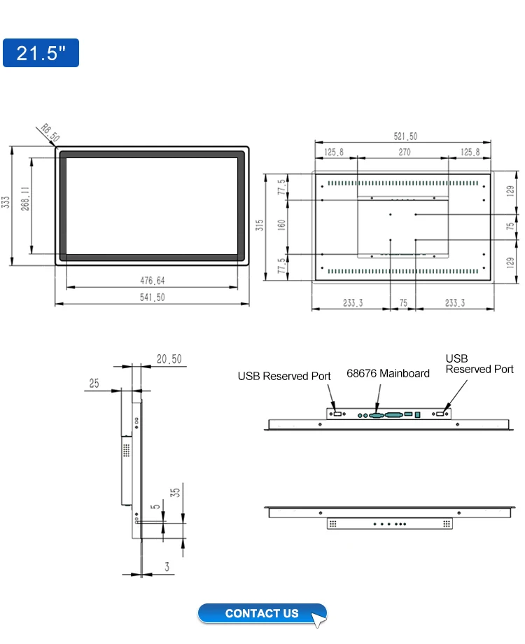 15.6 Inch 1366*768 IPS 1920*1080 VGA Capacitive Touch Metal Aluminum Frame TFT Embedded Pure Flat Industrial LED Monitor
