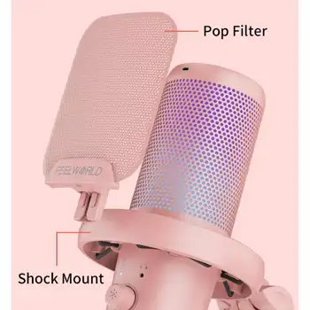 FEELWORLD VM1 4K USB-C Gaming Microphone, Wholesale Price Noise Reduction Mic with Sound Card for Mac/PC Streaming detail image