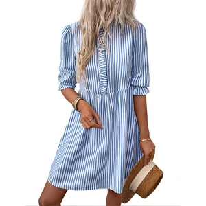 2025 Fashion Summer Women's Dress with Striped Short Sleeve Midi Dress