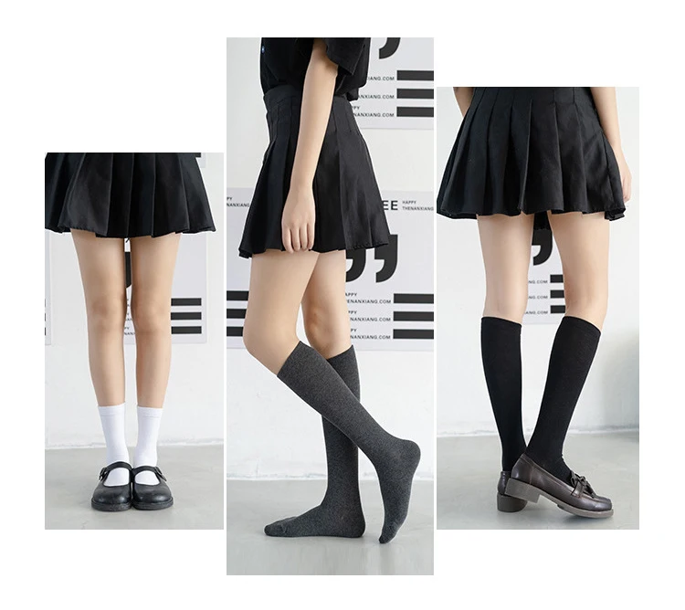 Wholesale Plain White Black School Uniform Calf Socks Cotton Long Knee High Socks For Girls