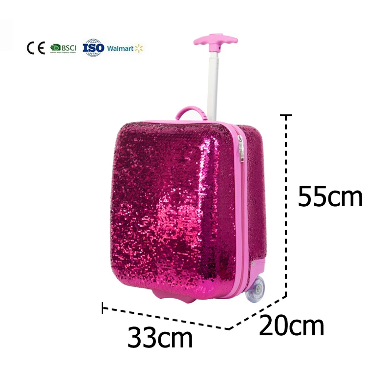Unique Double Reverse Sequins Bling Design Magic Reversible Sequins 18 Inch Traveling Luggage Suitcase for Woman and Kids