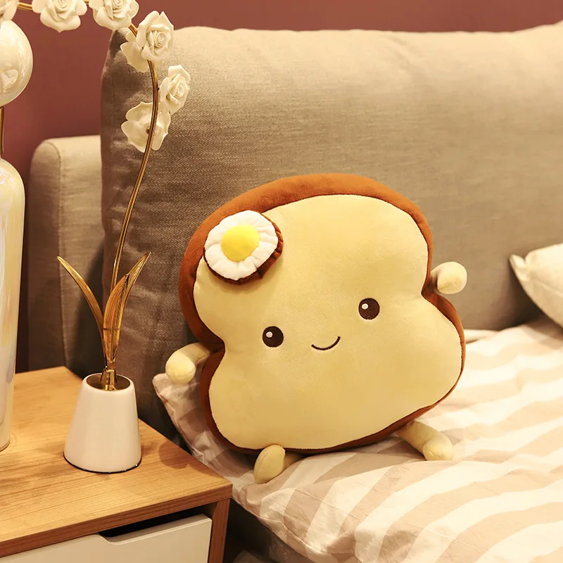 Creative Simulation Large Sleeping Pillow Cushion Soft Plush Toy of Toast Poached Egg & Sliced Bread Filled with PP Cotton