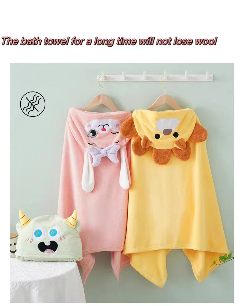 Hot sale Coral fleece Cartoon Hooded Bath Towel Ultra Soft Hooded Towel for Baby Toddler Ultra Absorbent Bathrobe Blanket details