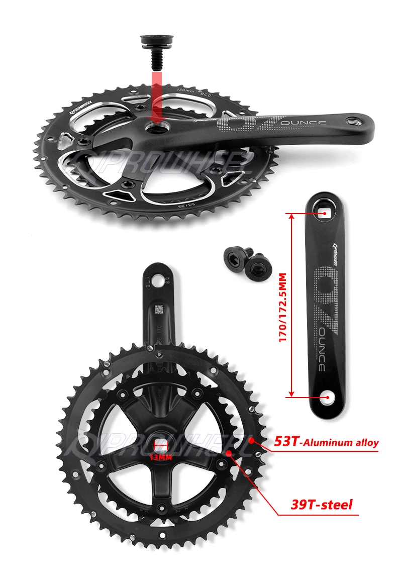 PROWHEEL OUNCE-521-Nロードバイクスクエアホールクランクセット