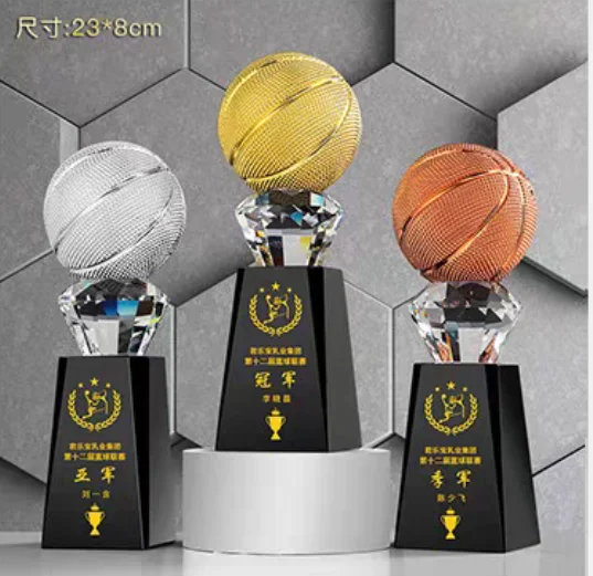 Sports trophy and medals customized crystal glass awards resin trophies metal trophies