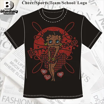 Free Custom Rhinestone Logo Iron on Transfers Design Customized BettyBoop Rhinestone Transfer for DIY Decoration
