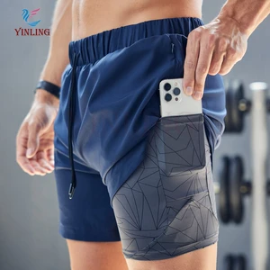 Custom Mens Running Shorts 2-in-1 Sport Shorts Gym Wear With Pockets Mens Workout Shorts