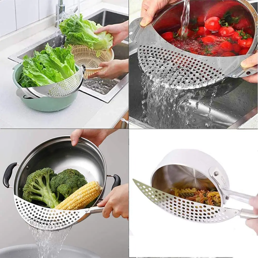 Stainless Stainless Spaghetti Pot Strainer Food Sieve,Vegetables Pasta  Drainer Colander Fits All Pots Up To 10 Inches