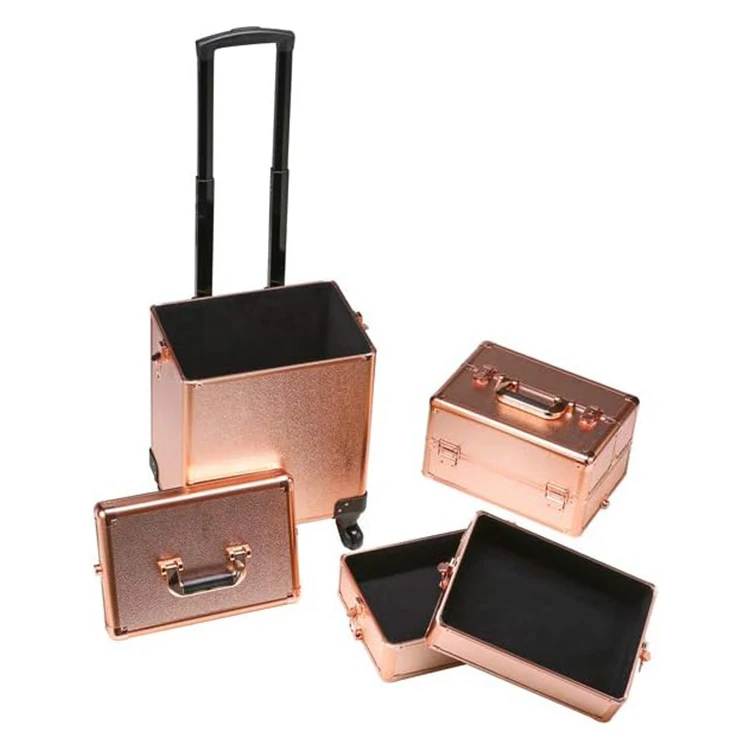4 in 1 Aluminum Makeup Case Colorful Rolling Cosmetic Case Beauty Makeup Storage Case Portable Travel Cosmetic Trolley
