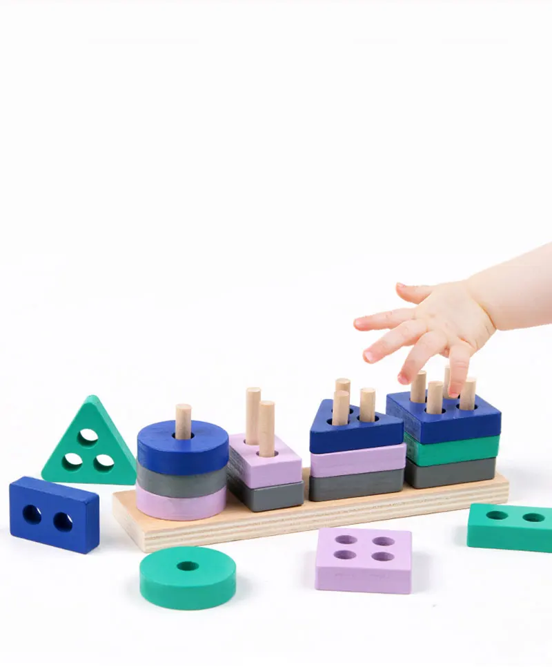 Customized Wooden Montessori Toy Building Blocks Early Learning Educational Toys Color Shape