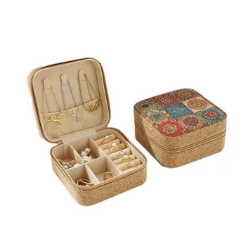 Luxury High-quaility Cork  Wooden Jewelry Box Portable Travel Bisutera Earring Ring Necklace Accessories Organizer Storage Box