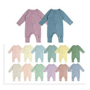Private Label Bamboo Rayon Infant Toddler Pajamas Double Zipper Baby Jumpsuit Rompers With MItten Cuffs
