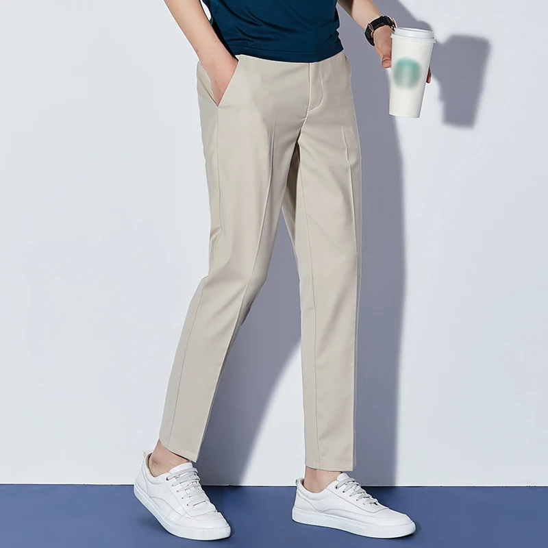 Men's Fashion Cropped Multicolor Trousers Slim Fit Pants Men's Noniron