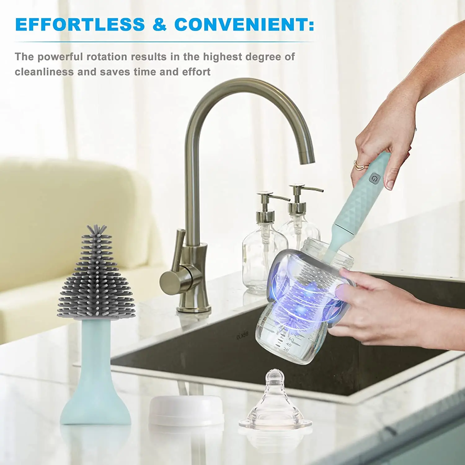 Electric Bottle Brush Set With Baby Bottle Cleaner Nipple Brush Straw