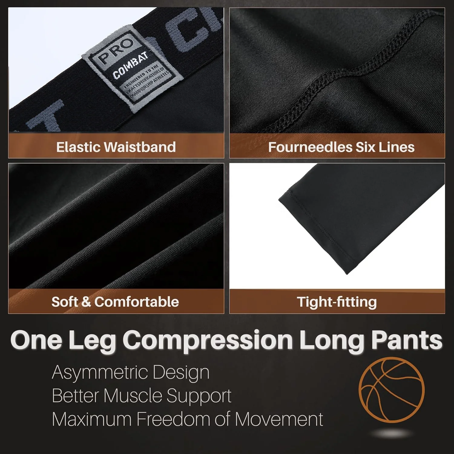 Single Leg 3/4 Compression Tights Men's Sports Compression Pants One Leg Basketball Leg Sleeves