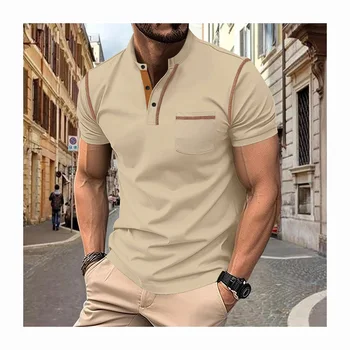 Wholesale Men's Summer Casual Designer Fashion Shirts Breathable Polyester Short Sleeve Button Pullover Tops Pocket Design Shirt
