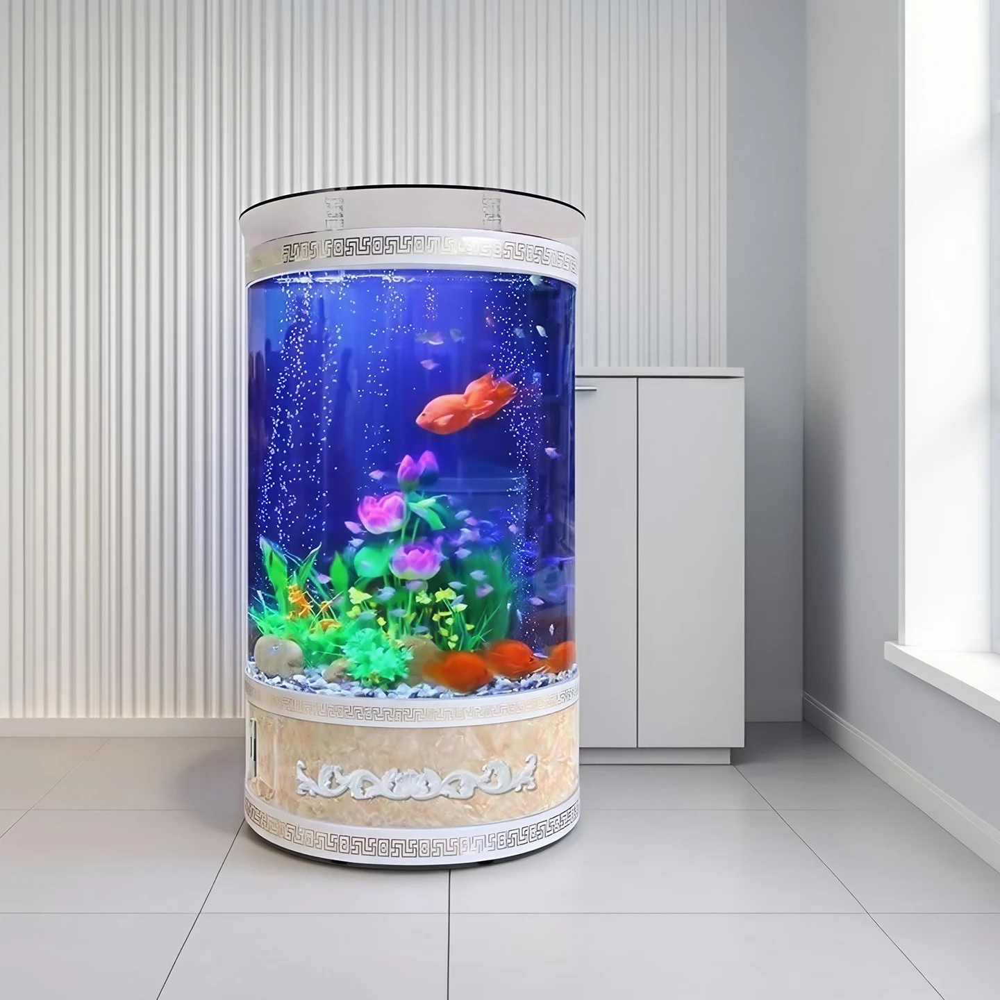 European Semi-circular Aquarium Aquarium Home Glass Ecological Landscaping  Circular Cylindrical Goldfish Intelligent Customized
