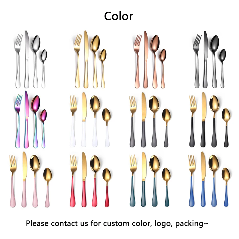 Portable Travel Gold Spoons Forks Knives Stainless Steel Hotel Cutlery ...