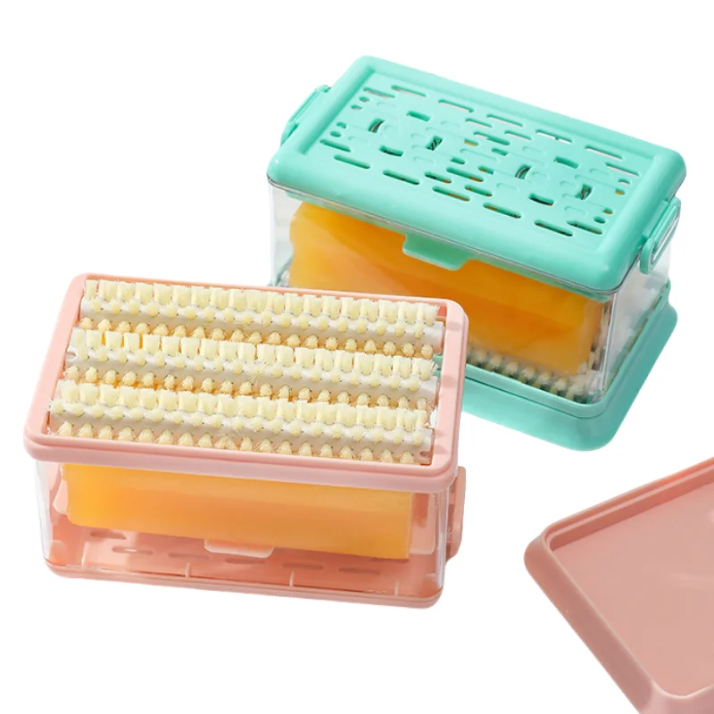 New Design Bathroom Foaming Soap Box with Cleaning Brush Draining Dish Laundry Soap Holder Case Clothing Soap Container Foam Box