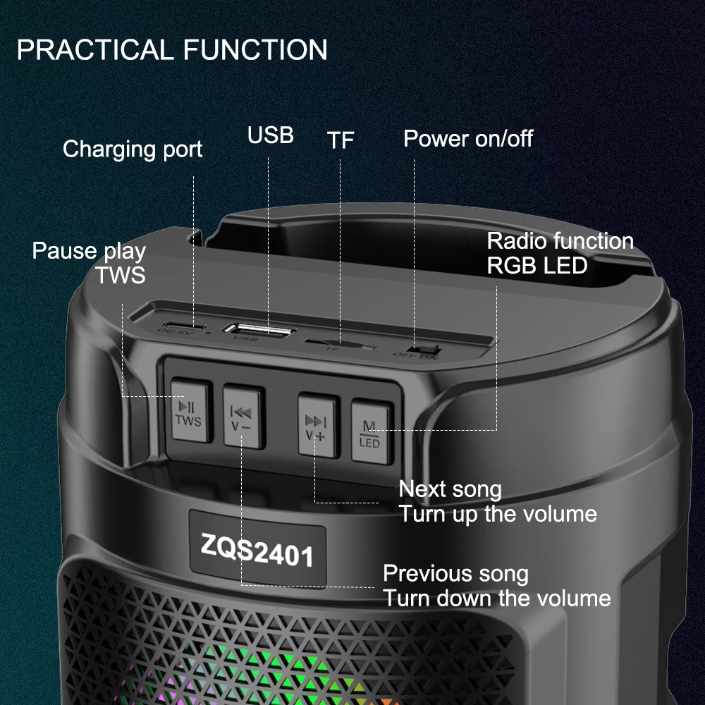 SING-E ZQS2401 Portable Bluetooth Speaker with 4