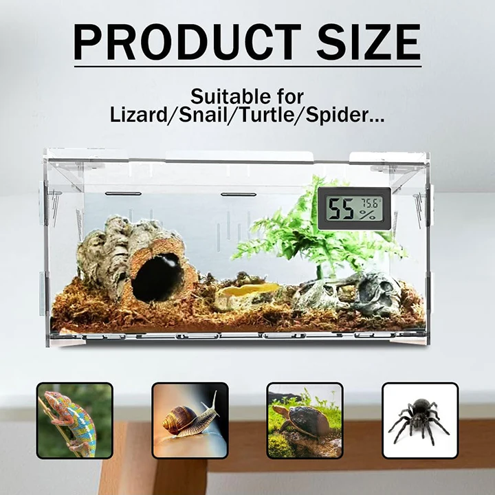 Acrylic Reptile Breeding Box Terrarium Cage Tank Reptile Terrariums Reptile Display Case with Temperature Hygrometer