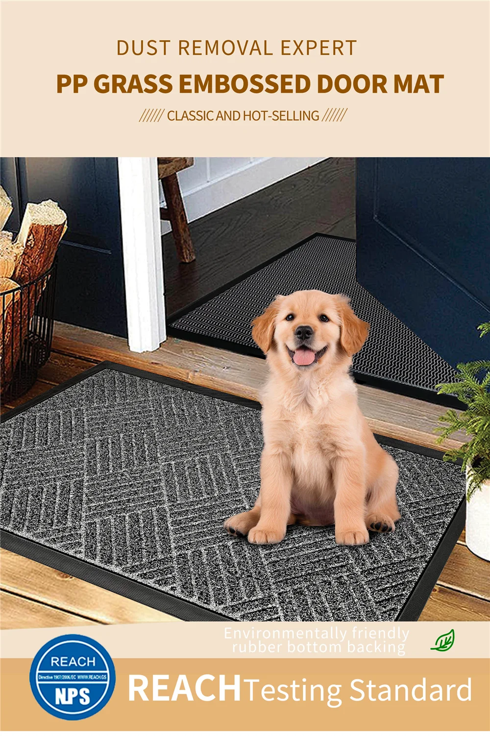 The TPE Rubber Bottom Anti-slip Door Mat with Cut Pile Carpet Surface and Dust-proof Door Mat Entrace Doormat(图2)