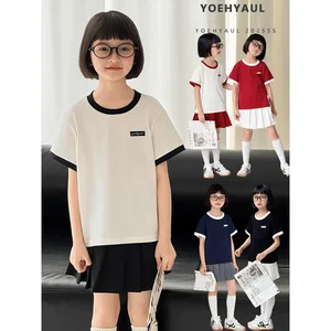 YOEHYAUL CD1701 4-16Y Factory Wholesale Custom Logo Teen Girl T Shirt Tshirt for Child Simplicity Big Kids Tshirt Cotton