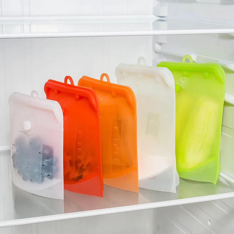 Newest Design Kitchen Fridge Containers Stand up Sous Vide Reusable Bag Silicone Food Storage Bag