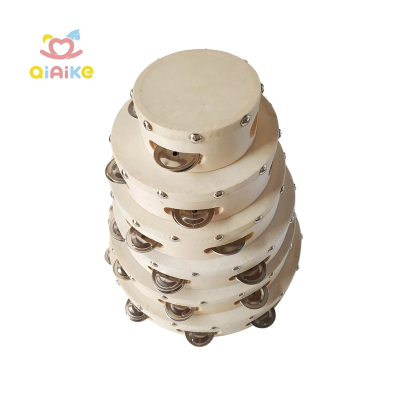 Gendang Mainan Instrumen Musik Grosir Custom 8 Inci Gendang Tangan Gendang Kayu Gendang Pernikahan untuk Anak Usia Pra Sekolah Alat Perkusi