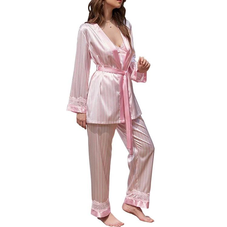 Wholesale Luxurious 3 Pieces Misty Silk Pyjama Sets Women 100 Silk Pajamas Custom Size Women's