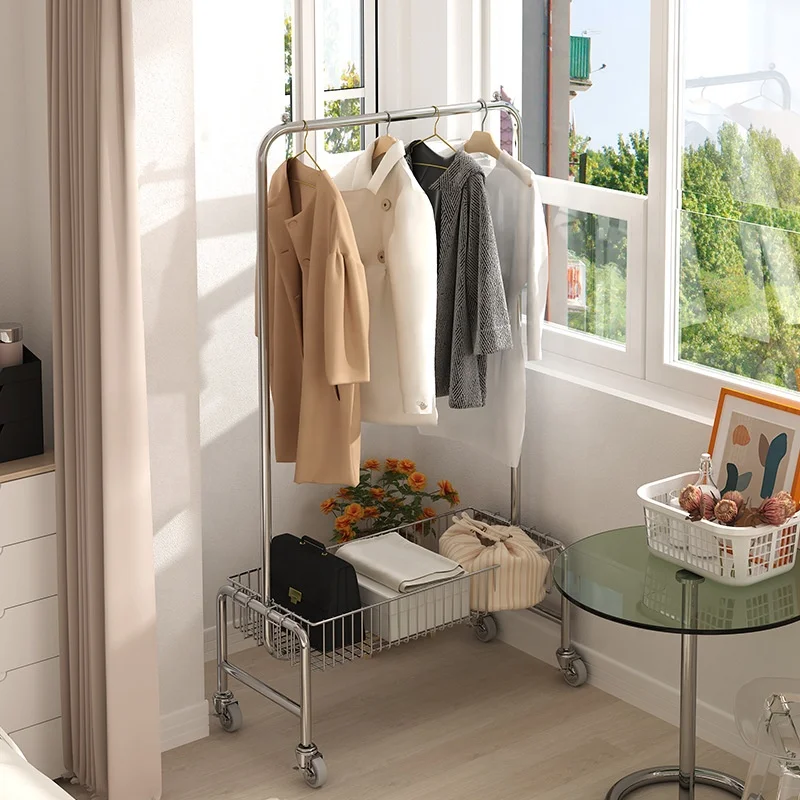 2022 New Design Hanging Clothes Display Rack Metal with Wheel for Clothing Store Storage Stand