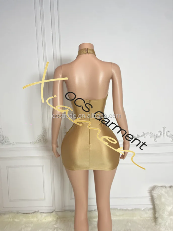 Gold Sexy Birthday Dress - Open Back Rhinestone Ensemble Gold Sexy Birthday Dress - Open Back Rhinestone Ensemble