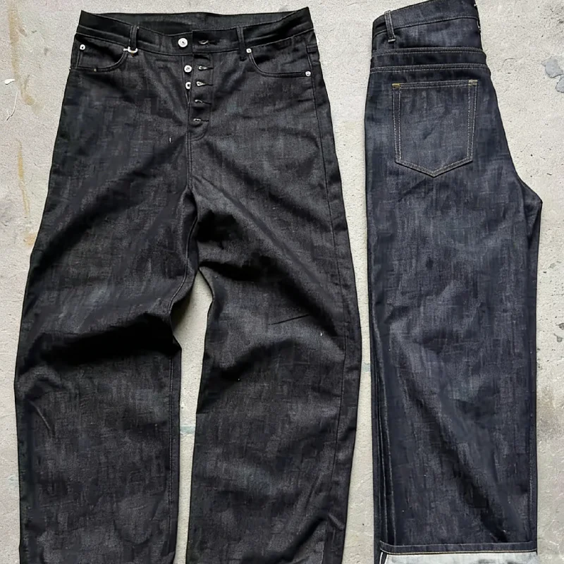 Original Manufacturer High Quality Vintage Black Custom Heavyweight Raw Selvage Baggy Selvedge Japanese Denim Jeans Men gallery 4