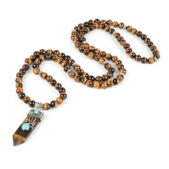 Islamic Muslim Women Men Natural Stone 108 Mala Rosary Prayer Bead Bullet Pendant Necklace